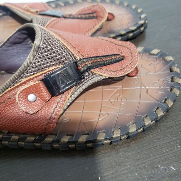 Brown Camel Leather Men Anti-Slip Flat Flip-Flop Sandals 42/9